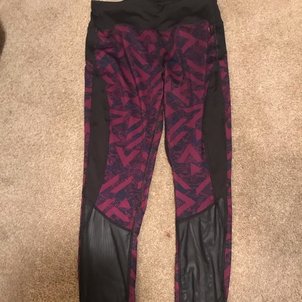 Purple and black mesh leggings
